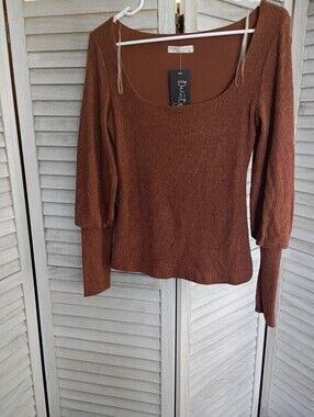 Final Touch Size Small Ribbed Scoop Neck Long Sleeve Top NEW WITH TAGS